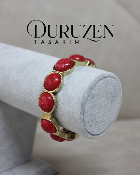 Taşlı Esnek Bileklik Kırımızı
